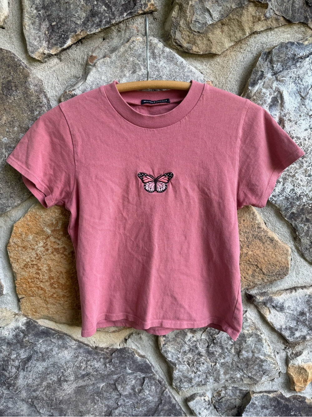 Brandy Melville Dusty Pink Butterfly Baby Tee Cropped California 100% Cotton